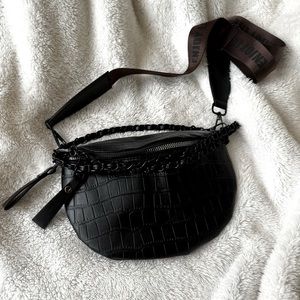 Crocodile black bum bag with chains